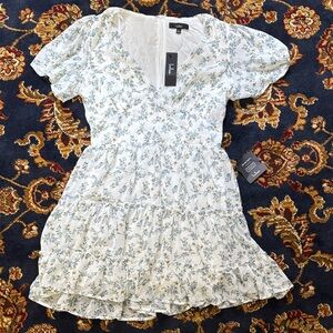 Lulu's White and Blue Floral Mini Dress